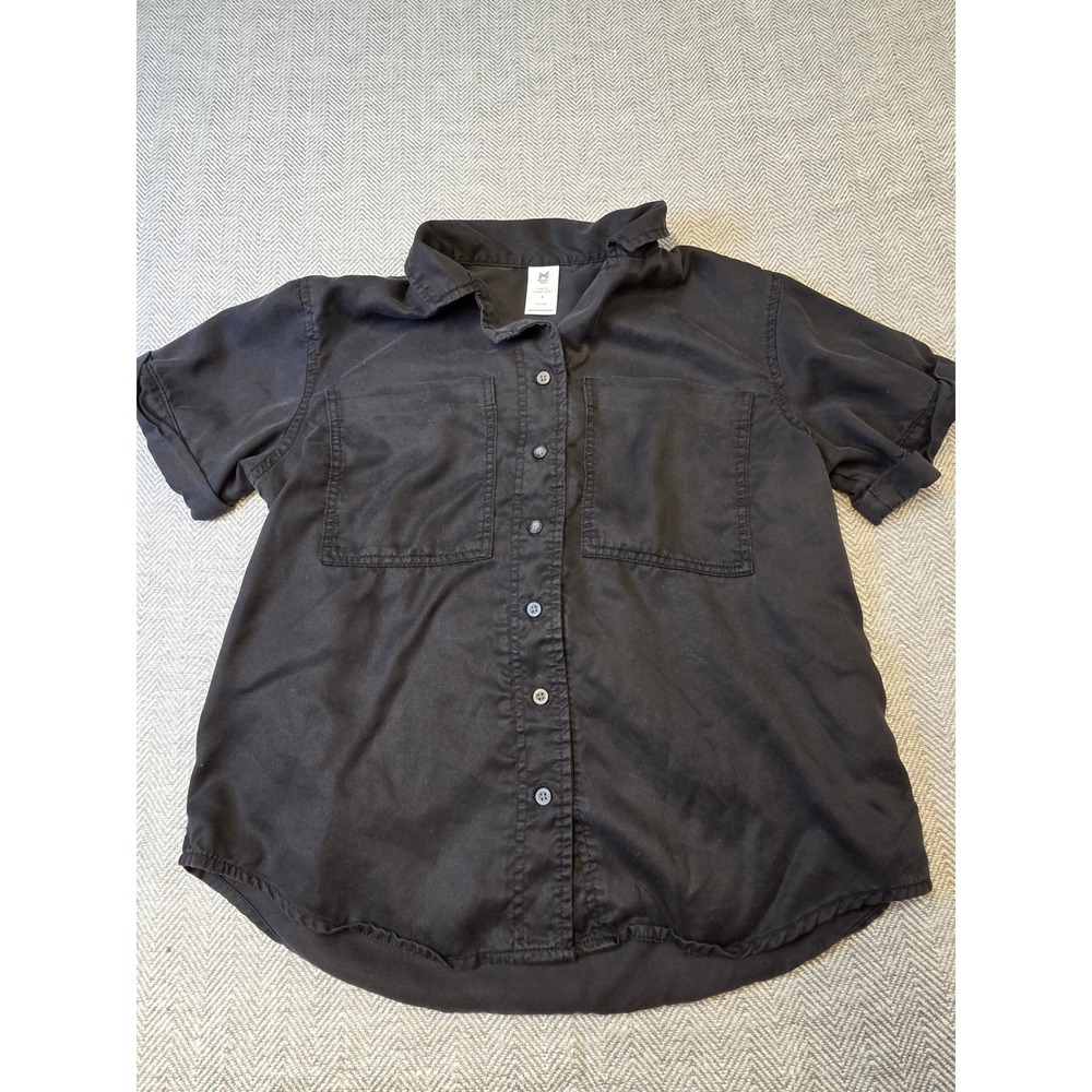 Member's Mark Tencel Camp Shirt Womens Small Black Casual Short Sleeve Button Up